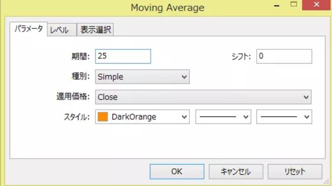 移動平均線の画面設定