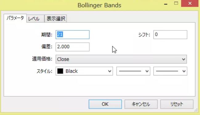 ボリンジャーバンドの設定画面